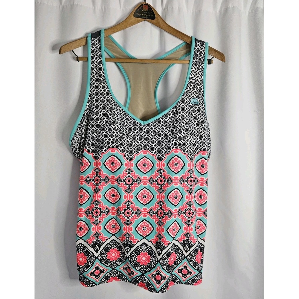 Zeroxposur Womens Geometric Print Orange Tankini Top Size 22W Swimsuit Plus Gray